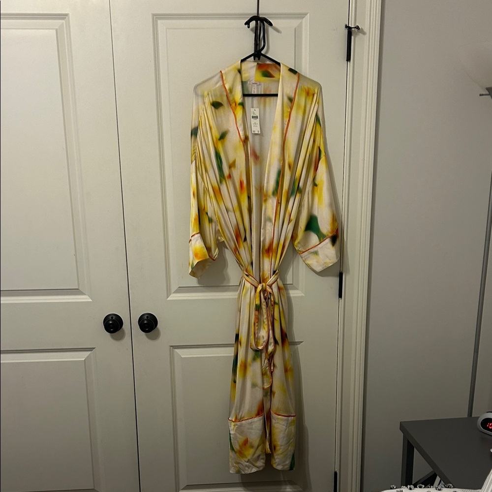 Anthropologie Maxi Robe lyrebird Yellow P L/XL NWT